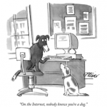 Dogs on computer talking about internet comic